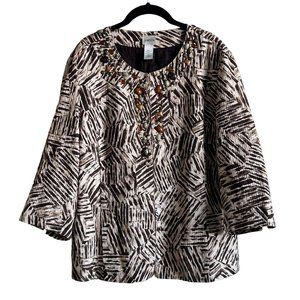Chicos Women Animal Print Ornate Textured Blazer 3/4 Sleeve Round Neck Size XL 3